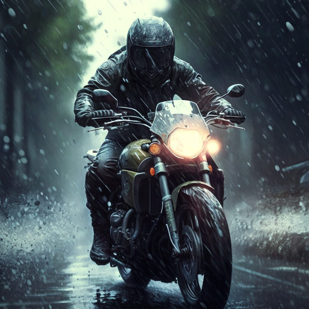 riding a motorcycle in the rain