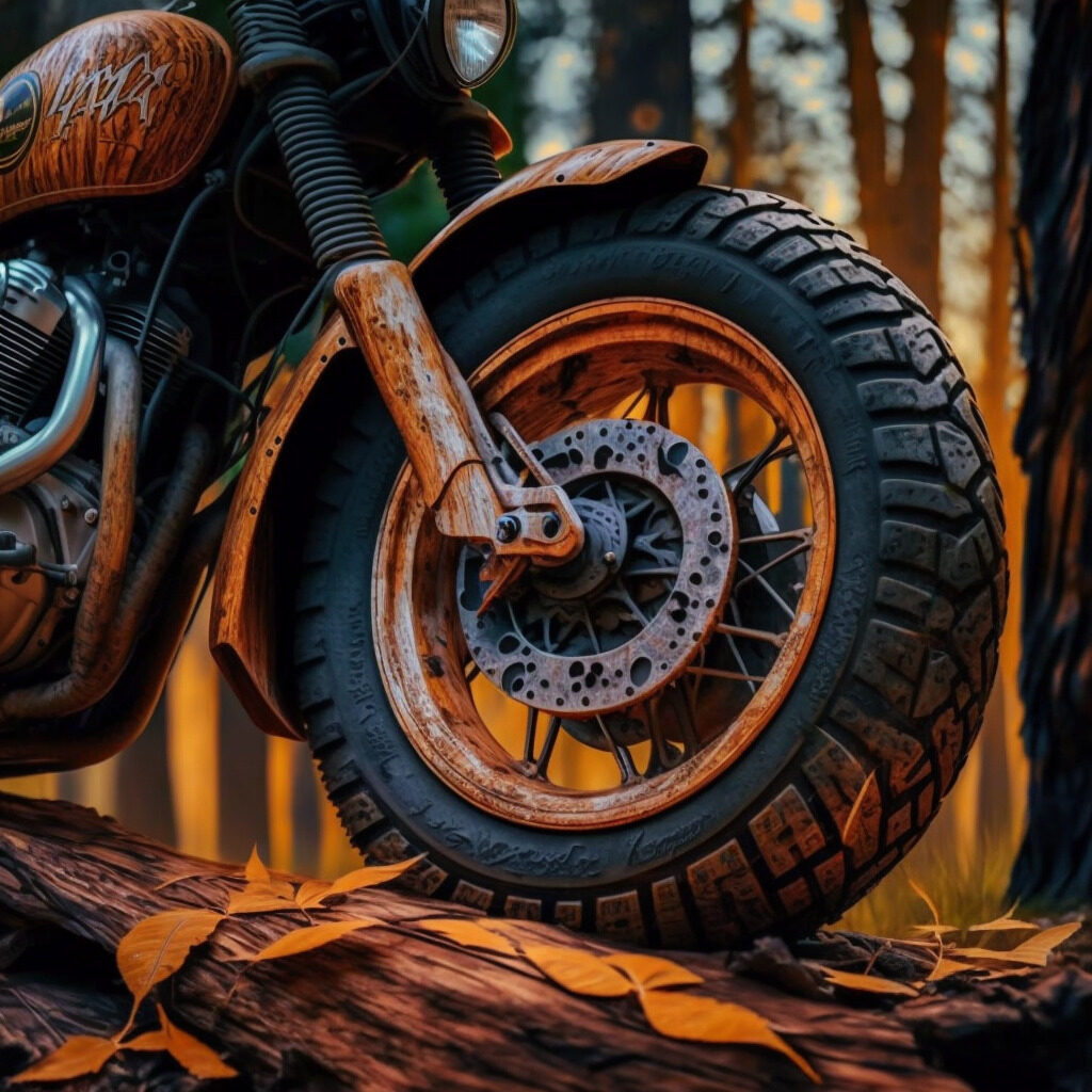 motorbike tire in wood