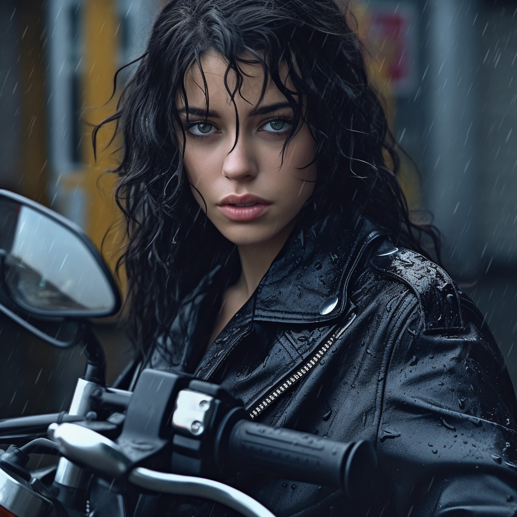 wet motorbike girl
