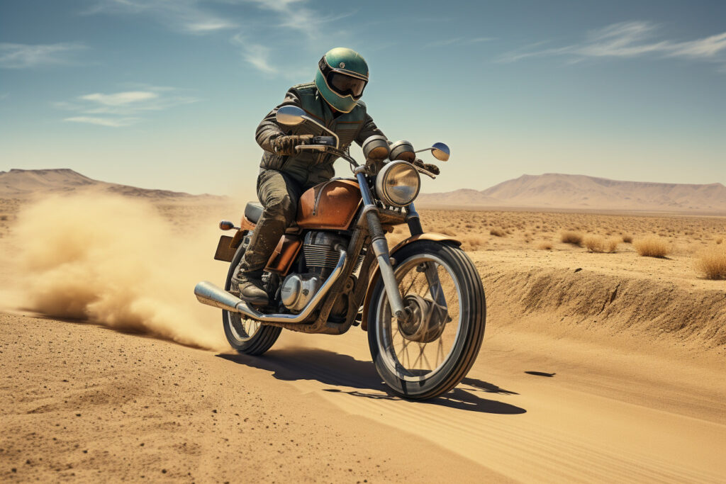 riding motorcycle in the desert